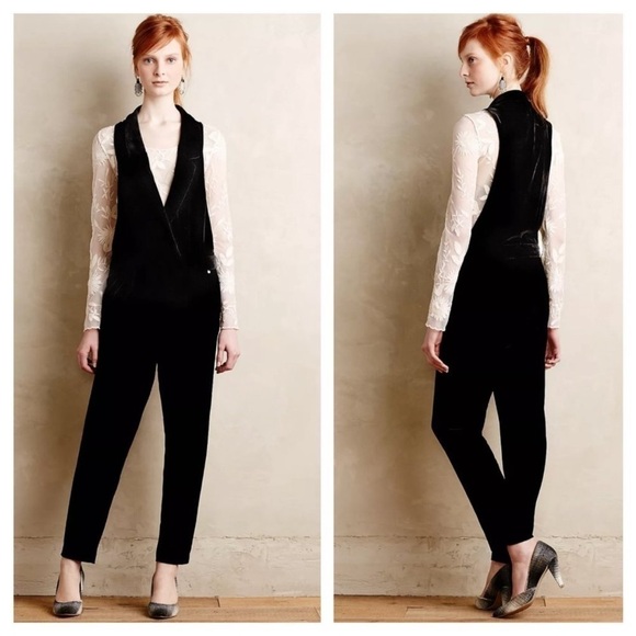 ANTHROPOLOGIE HARLYN Velvet Black Tuxedo Jumpsuit size S - Picture 13 of 13